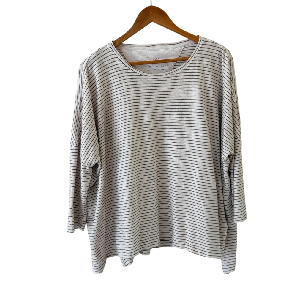 Mersea Catalina Traveler Womens O/S Beige White Striped Relaxed Coastal Beach